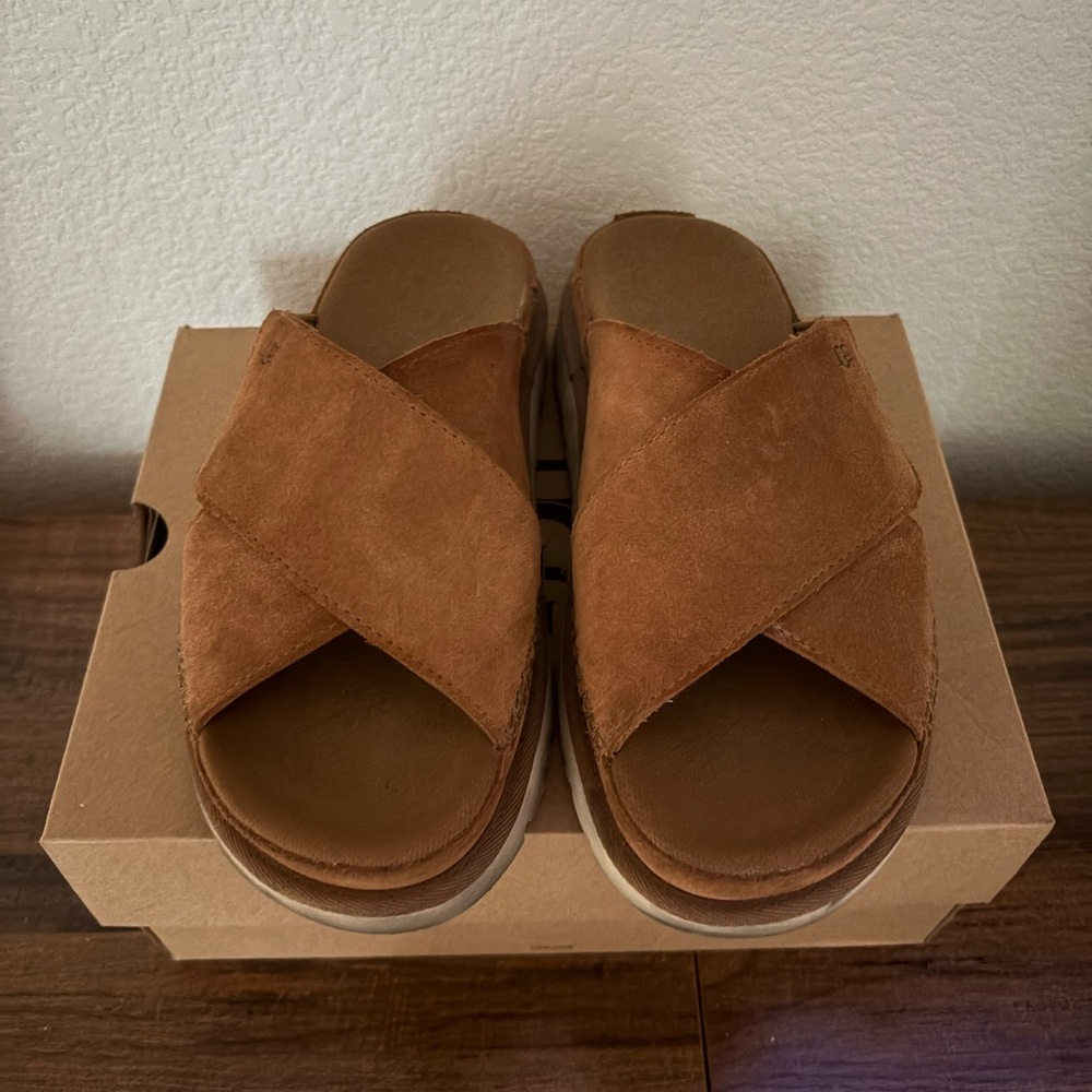 UGG Women’s Crisscross Suede Slide Sandals - Brown
